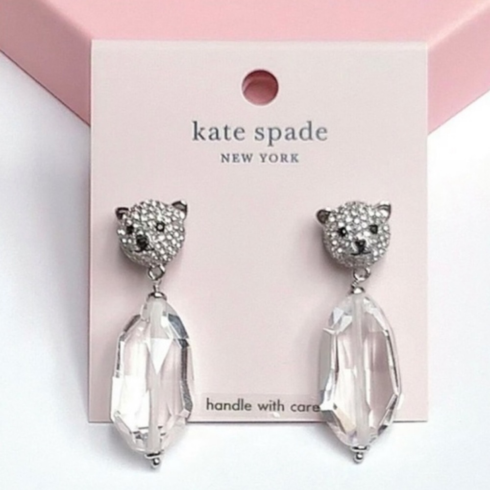 NWT Kate Spade ARCTIC FRIENDS POLAR BEAR Silver Plated Glass Stone Drop Earrings
